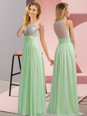 Apple Green Empire Beading Bridesmaid Dress Side Zipper Chiffon Sleeveless Floor Length