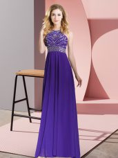 Deluxe Floor Length Empire Sleeveless Purple Prom Dress Backless