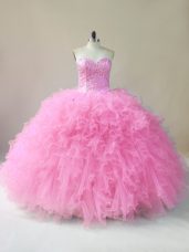 Floor Length Ball Gowns Sleeveless Baby Pink Quince Ball Gowns Lace Up