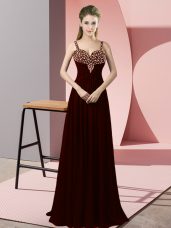 Fashionable Sleeveless Zipper Floor Length Beading Prom Party Dress