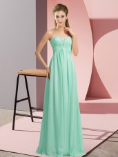Floor Length Apple Green Homecoming Dress Chiffon Sleeveless Beading