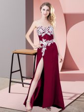 Custom Design Fuchsia Zipper Sweetheart Lace and Appliques Casual Dresses Chiffon Sleeveless