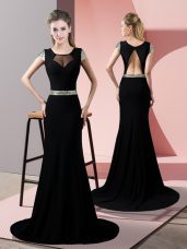 Excellent Black Mermaid Sequins Homecoming Dress Backless Satin Short Sleeves
