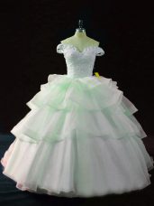 Apple Green Quinceanera Gowns Off The Shoulder Sleeveless Brush Train Lace Up