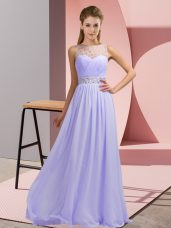 Fabulous Lavender Backless Dress for Prom Beading Sleeveless Floor Length