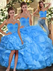 Charming Baby Blue Lace Up Vestidos de Quinceanera Ruffles Sleeveless Floor Length