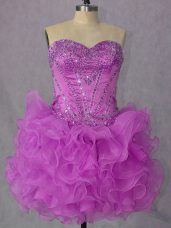 Lilac Sleeveless Beading and Ruffles Mini Length High School Pageant Dress