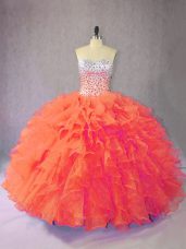 Decent Ball Gowns Ball Gown Prom Dress Orange Sweetheart Organza Sleeveless Floor Length Lace Up