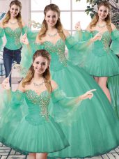 Adorable Beading Sweet 16 Dress Turquoise Lace Up Sleeveless Floor Length