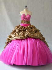 Best Selling Hot Pink Sleeveless Organza Brush Train Lace Up Sweet 16 Dresses for Sweet 16 and Quinceanera