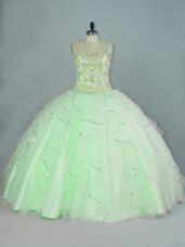 Spectacular Apple Green Straps Lace Up Beading and Ruffles Quince Ball Gowns Sleeveless