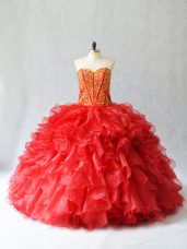 Captivating Red Sweetheart Lace Up Beading and Ruffles Quinceanera Dresses Sleeveless