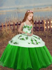 Custom Made Lace Up Kids Pageant Dress Embroidery Sleeveless Floor Length
