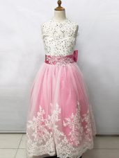 Sleeveless Beading and Lace and Bowknot Lace Up Flower Girl Dresses