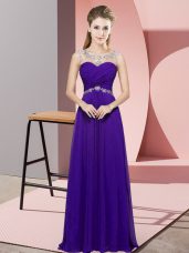 Free and Easy Purple Prom Dress Prom and Party and Military Ball with Beading Scoop Sleeveless Backless