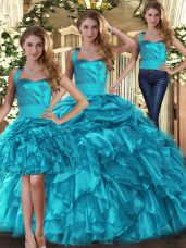 Pretty Organza Sleeveless Floor Length Quinceanera Dresses and Ruffles and Pick Ups
