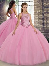 Low Price Floor Length Lace Up Vestidos de Quinceanera Pink for Military Ball and Sweet 16 and Quinceanera with Embroidery