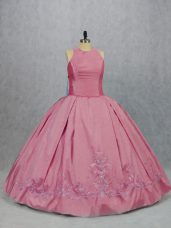 Custom Fit Floor Length Zipper Quince Ball Gowns Pink for Sweet 16 and Quinceanera with Embroidery