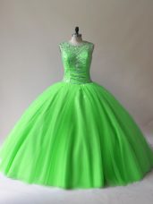 Glittering Ball Gowns Beading Quinceanera Dresses Lace Up Tulle Sleeveless Floor Length