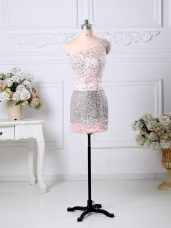 Pink Column/Sheath Beading Evening Dress Side Zipper Satin Sleeveless