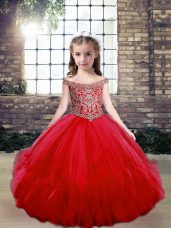 Sleeveless Lace Up Floor Length Beading Little Girl Pageant Gowns