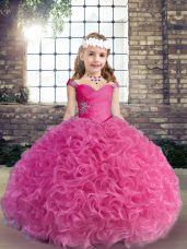 Fuchsia Straps Neckline Beading and Ruching Little Girl Pageant Gowns Sleeveless Lace Up