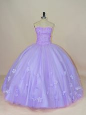 Captivating Lavender Sweetheart Backless Beading and Hand Made Flower Quinceanera Dresses Sleeveless