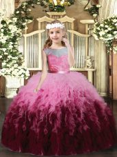 Trendy Pageant Dress for Teens Multi-color Scoop Tulle Sleeveless Floor Length Backless