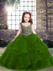 High Class Sleeveless Lace Up Floor Length Beading and Ruffles Little Girls Pageant Dress Wholesale