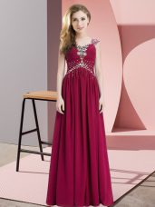Sophisticated Straps Cap Sleeves Lace Up Prom Dress Fuchsia Chiffon
