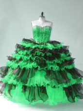 Elegant Sweetheart Sleeveless Lace Up Vestidos de Quinceanera Green Organza