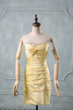 Suitable Yellow Column/Sheath Beading and Ruching Prom Party Dress Side Zipper Taffeta Sleeveless Mini Length