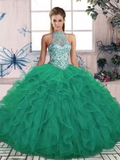 Pretty Turquoise Lace Up Sweet 16 Quinceanera Dress Beading and Ruffles Sleeveless Floor Length
