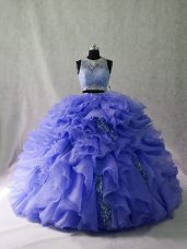Custom Designed Sleeveless Ruffles and Sequins Zipper Quinceanera Gown with Lavender Brush Train