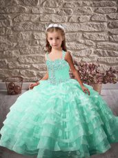 Hot Sale Sleeveless Brush Train Beading and Ruffled Layers Lace Up Girls Pageant Dresses