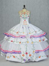 Cheap Organza and Taffeta Sleeveless Floor Length Quinceanera Gowns and Embroidery and Ruffled Layers