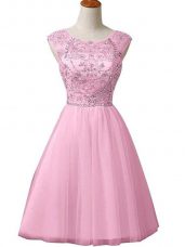 Sumptuous Baby Pink Sleeveless Tulle Zipper Dress for Prom for Prom and Party and Military Ball