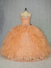 Clearance Orange Lace Up Sweetheart Beading and Ruffles Ball Gown Prom Dress Organza Sleeveless