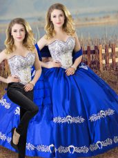 Floor Length Lace Up Sweet 16 Quinceanera Dress Royal Blue for Sweet 16 and Quinceanera with Beading and Embroidery