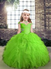 Nice Straps Sleeveless Tulle Little Girls Pageant Dress Wholesale Beading and Ruffles Lace Up