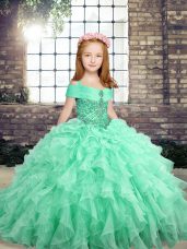 Apple Green Lace Up Little Girls Pageant Gowns Beading and Ruffles Sleeveless Floor Length
