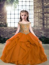 Orange Lace Up Off The Shoulder Beading Pageant Gowns For Girls Organza and Tulle Sleeveless