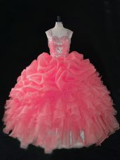Ideal Ball Gowns Sweet 16 Quinceanera Dress Baby Pink Straps Organza Sleeveless Zipper