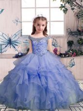 Floor Length Ball Gowns Sleeveless Lavender Little Girl Pageant Dress Lace Up