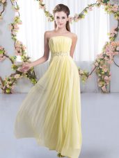 Yellow Wedding Party Dress Wedding Party with Beading Strapless Sleeveless Sweep Train Lace Up