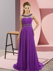 Free and Easy Purple Sleeveless Beading Zipper Prom Dresses