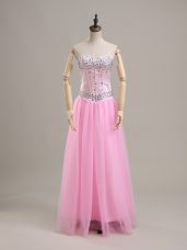 Fine Pink Lace Up Homecoming Dress Beading Sleeveless