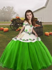 Modern Floor Length Green Glitz Pageant Dress Organza Sleeveless Embroidery