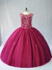 High End Burgundy Sleeveless Beading Floor Length 15th Birthday Dress