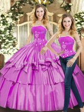 On Sale Lilac Sleeveless Taffeta Lace Up Quinceanera Dress for Sweet 16 and Quinceanera
